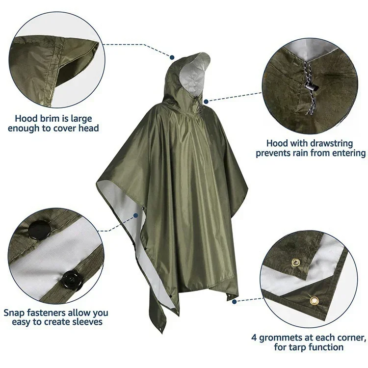 2026 Poncho de Chuva com Capuz - Camping Rain Poncho avaliação e preço